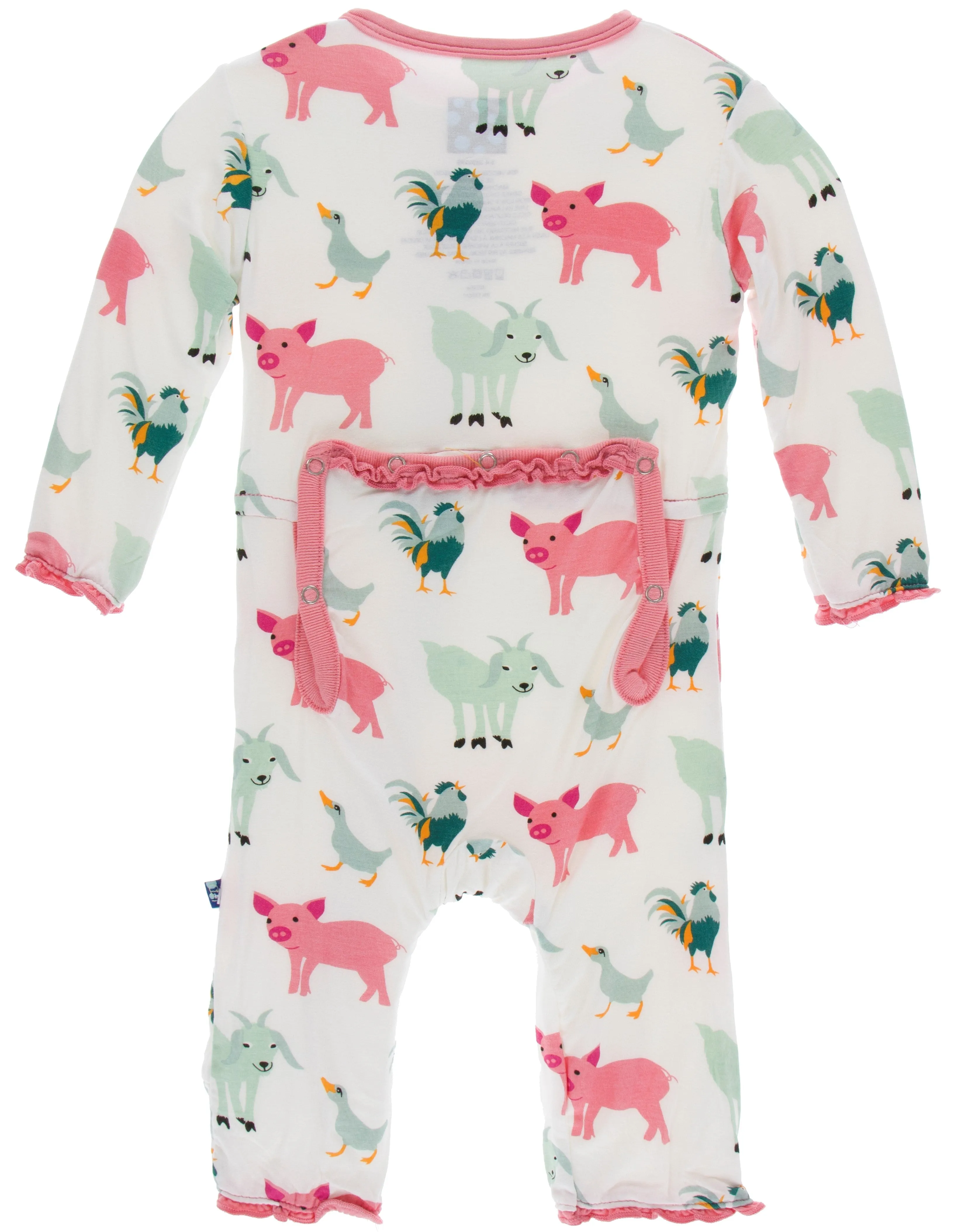 KicKee Pants Natural Farm Animals Muffin Ruffle Coverall with Zipper