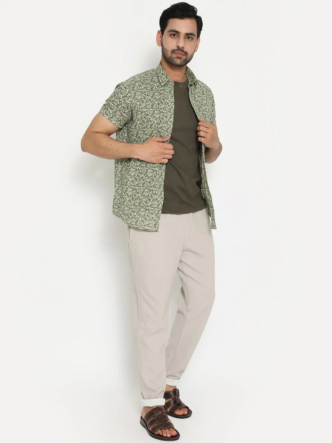Light green Short Sleeve Cotton Hand Block Printed Men’s Shirt
