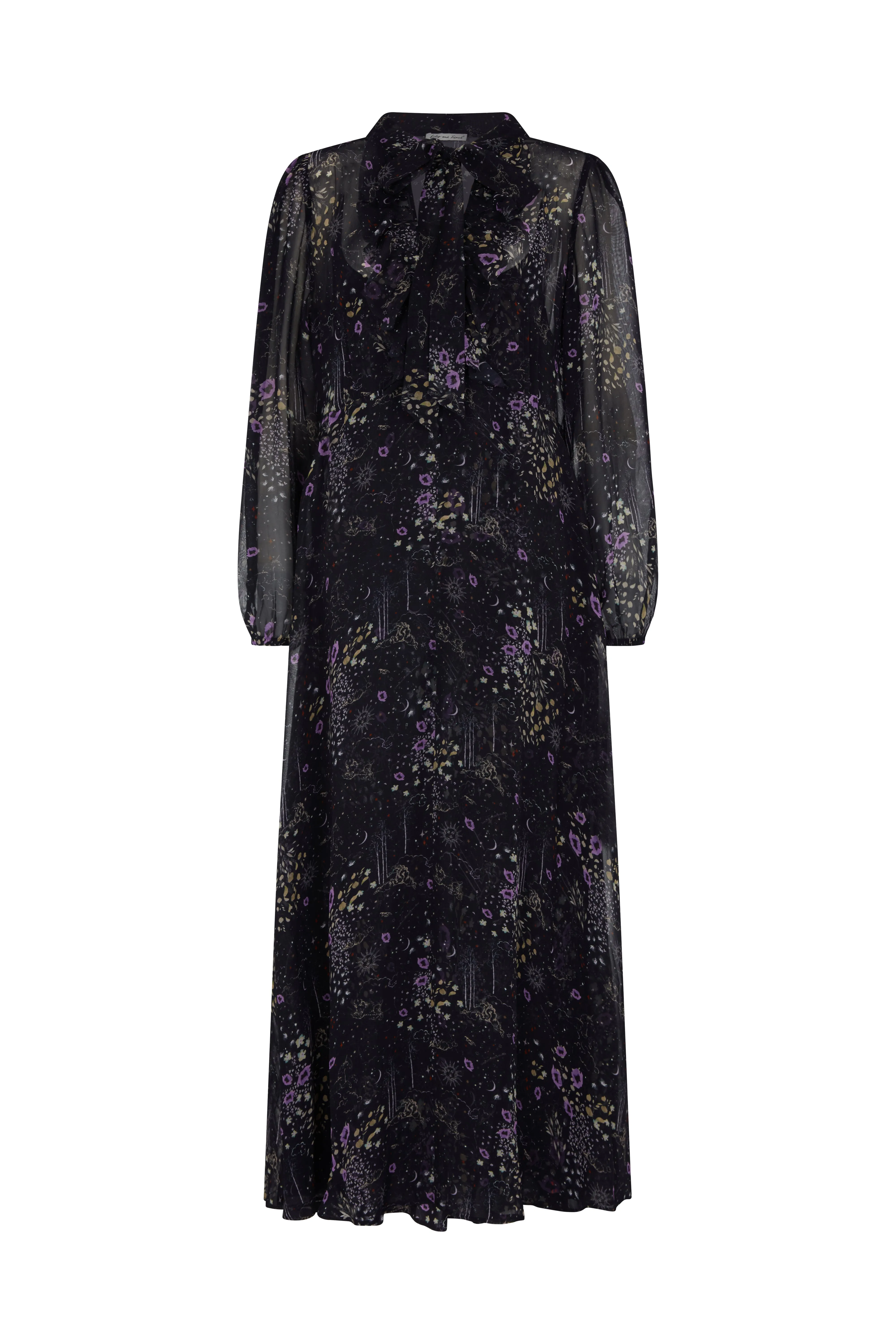 Margot Ruffle Neck Zodiac Print Maxi Dress In Multi