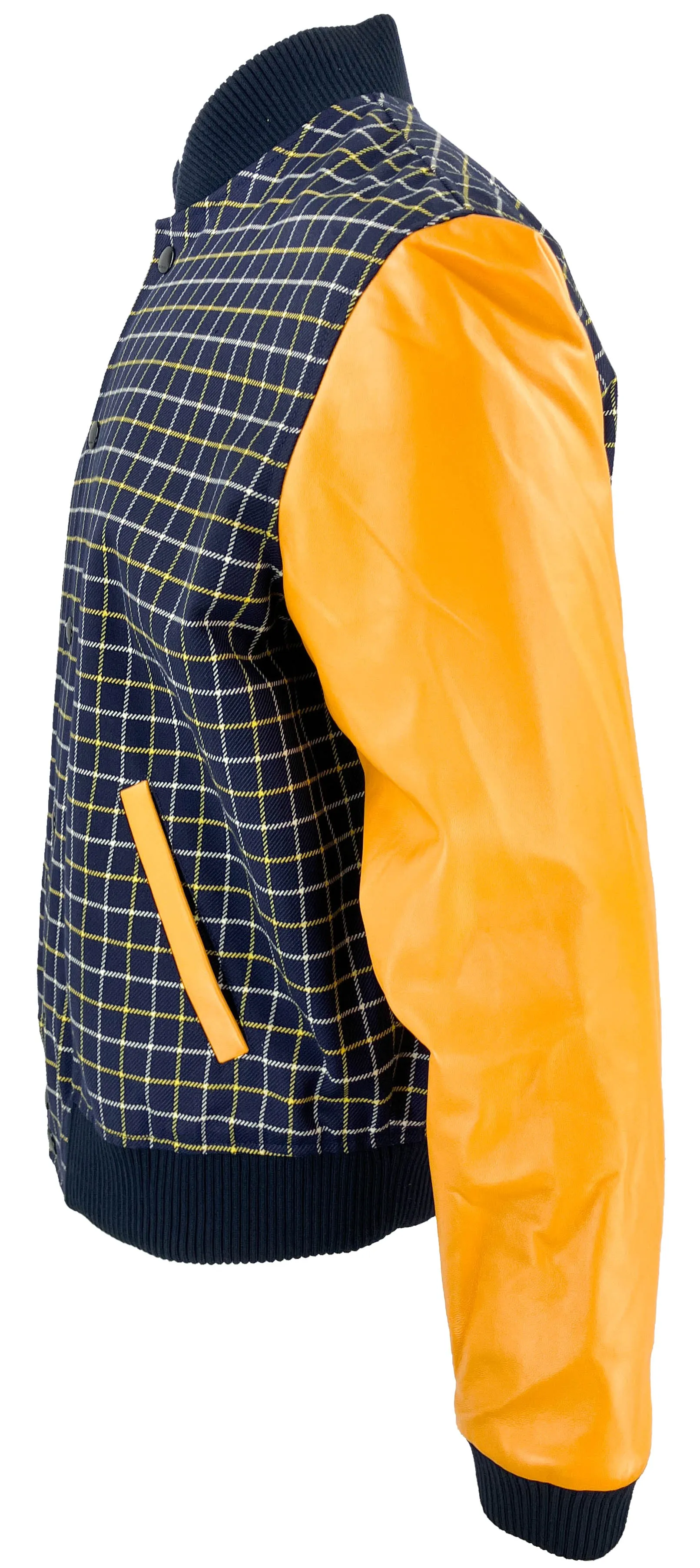 Marni Checked Varsity Jacket in Gold/Blue Marine