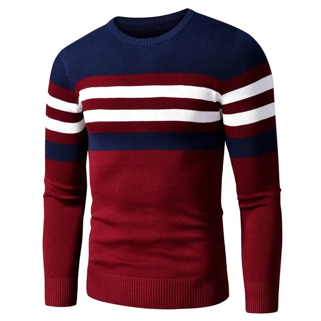 Men's Casual Striped Thick Fleece Cotton Sweater