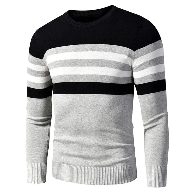 Men's Casual Striped Thick Fleece Cotton Sweater