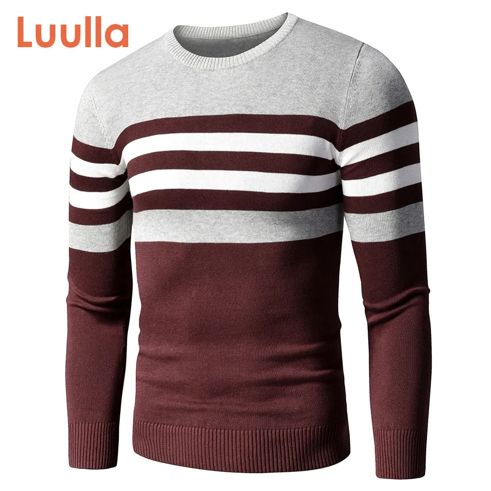 Men's Casual Striped Thick Fleece Cotton Sweater