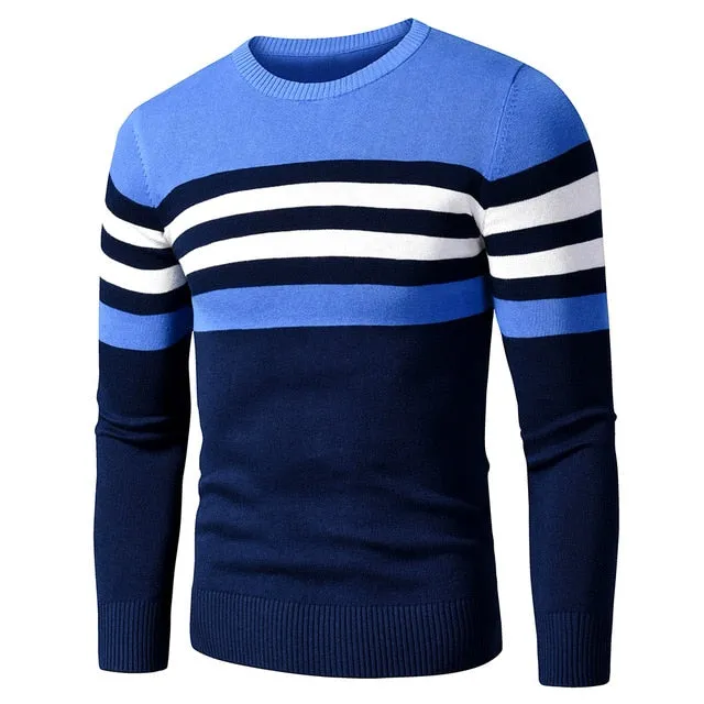 Men's Casual Striped Thick Fleece Cotton Sweater
