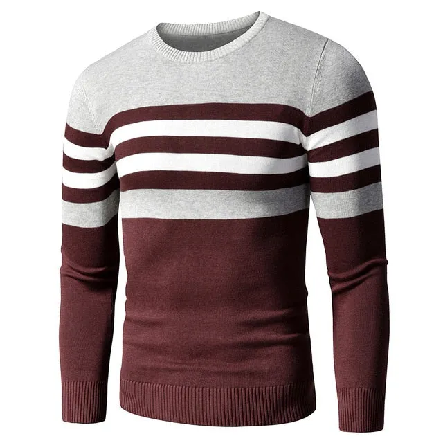 Men's Casual Striped Thick Fleece Cotton Sweater