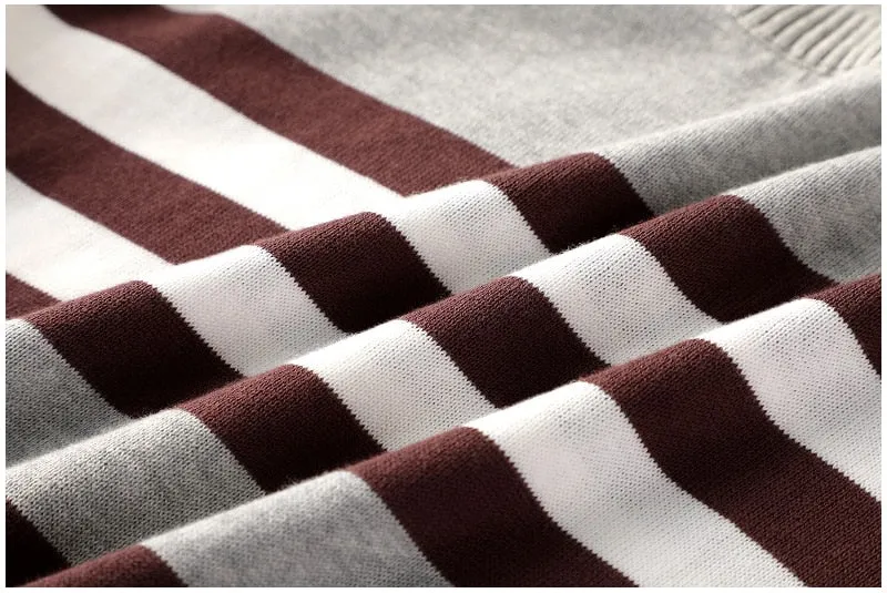 Men's Casual Striped Thick Fleece Cotton Sweater