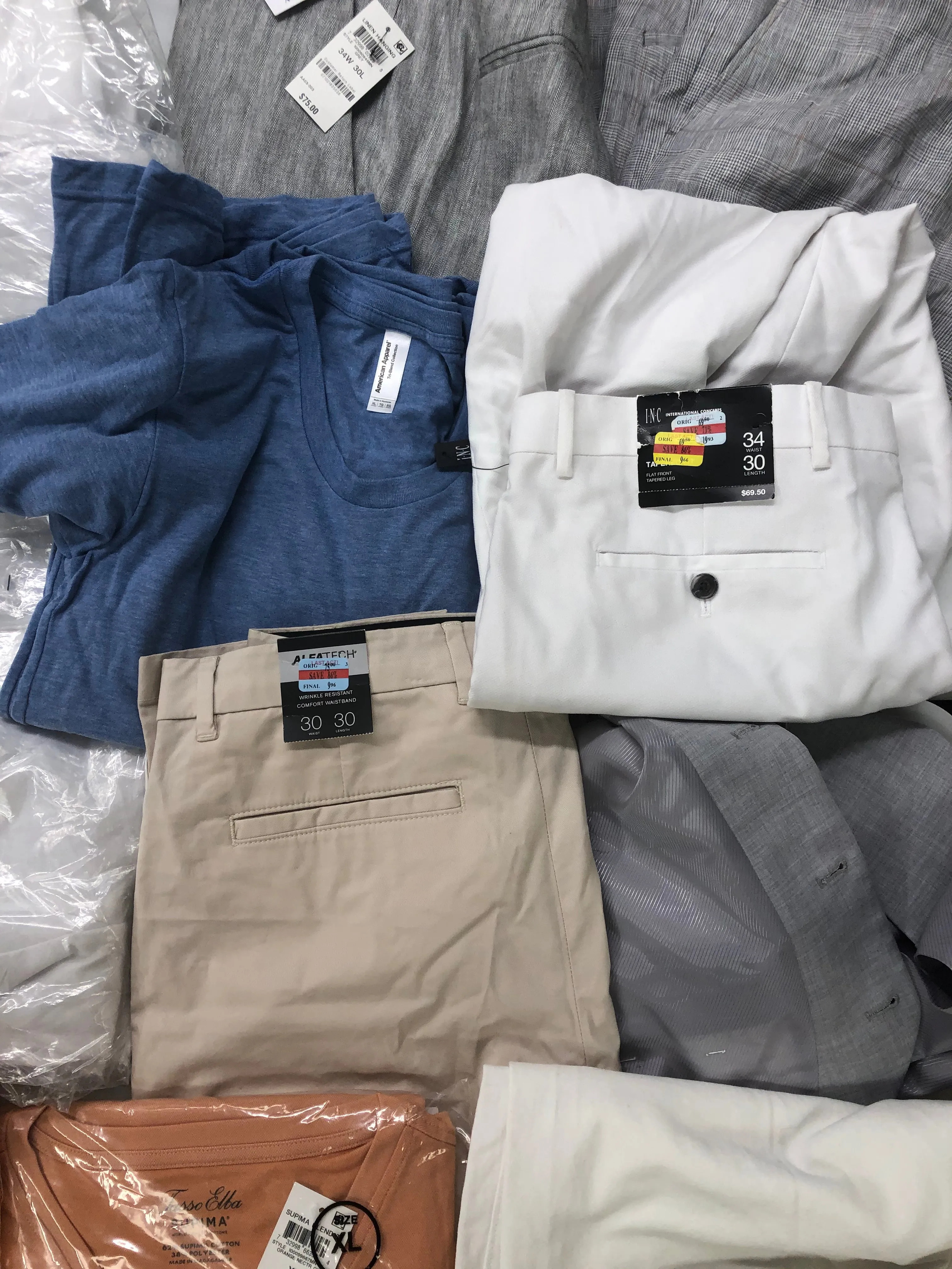Men's Clothing ADIDAS, Calvin Klein, Michael Kors, American Apparel, Tasso Elba, Alfani, BAR III, INC and more, 20 Units, Shelf Pulls, MSRP $1,289.48