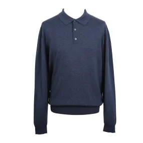 Men's Merino Wool Polo Sweater Denim