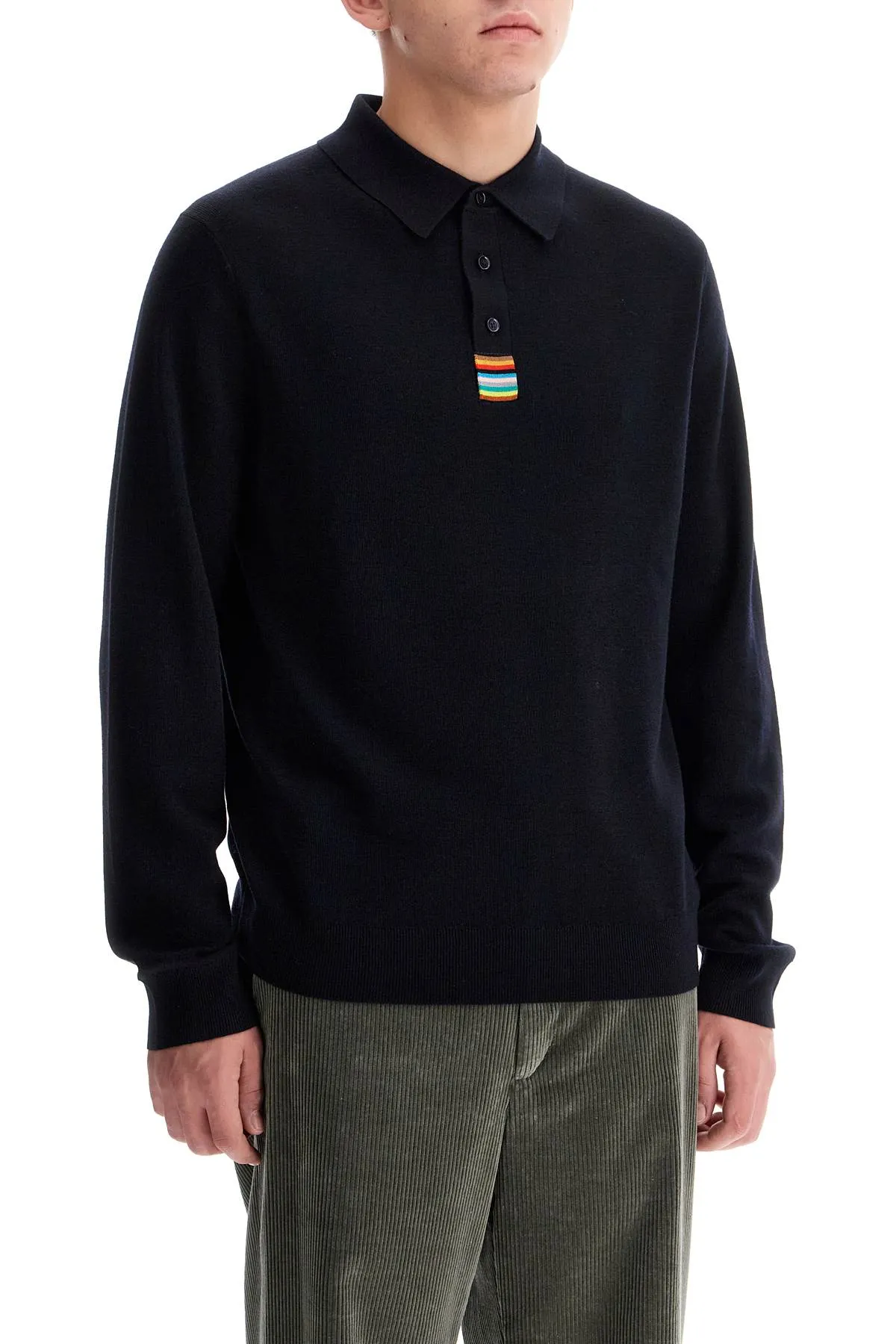 MERINO WOOL POLO-STYLE PULLOVER SWEATER