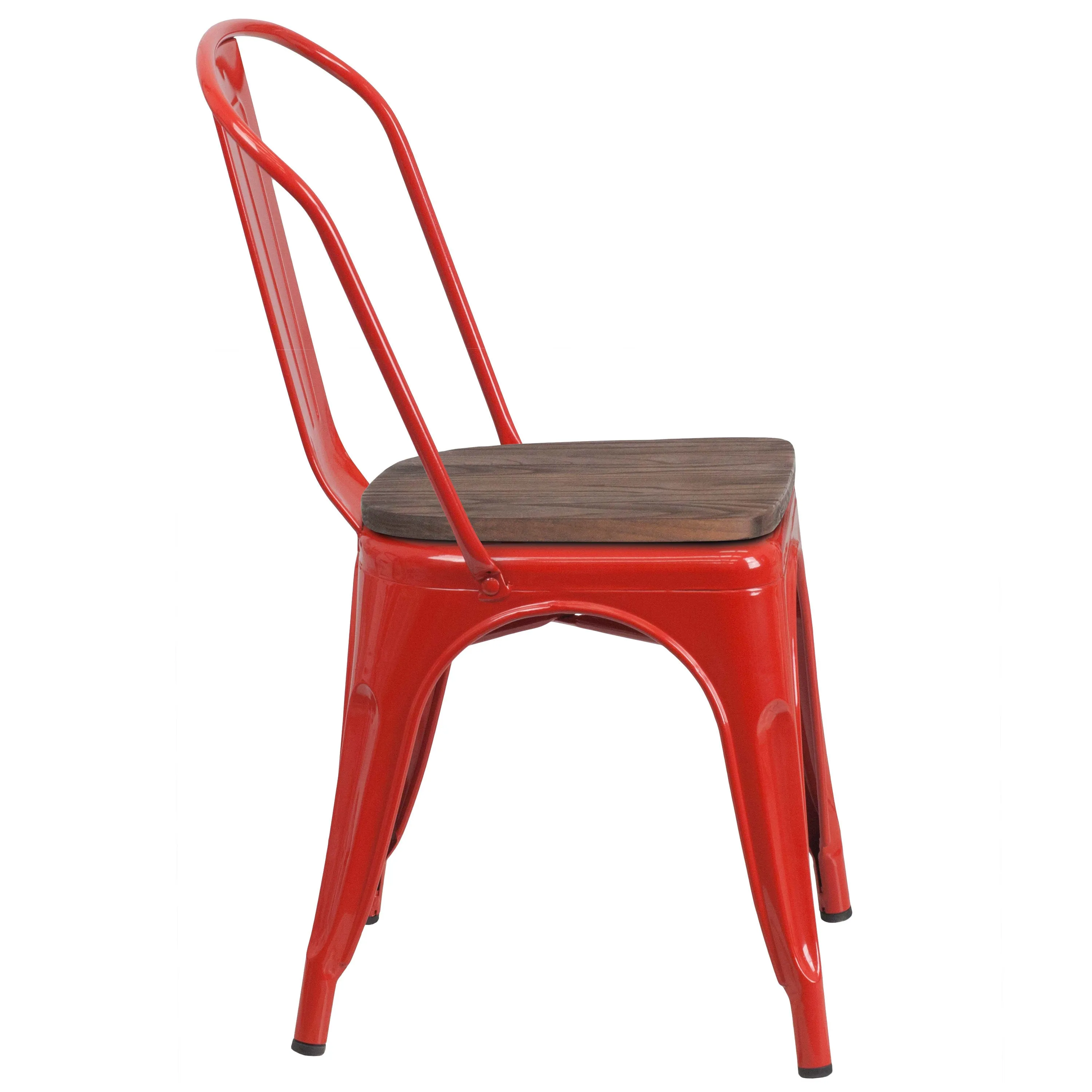 Metal Stackable Chair with Wood Seat