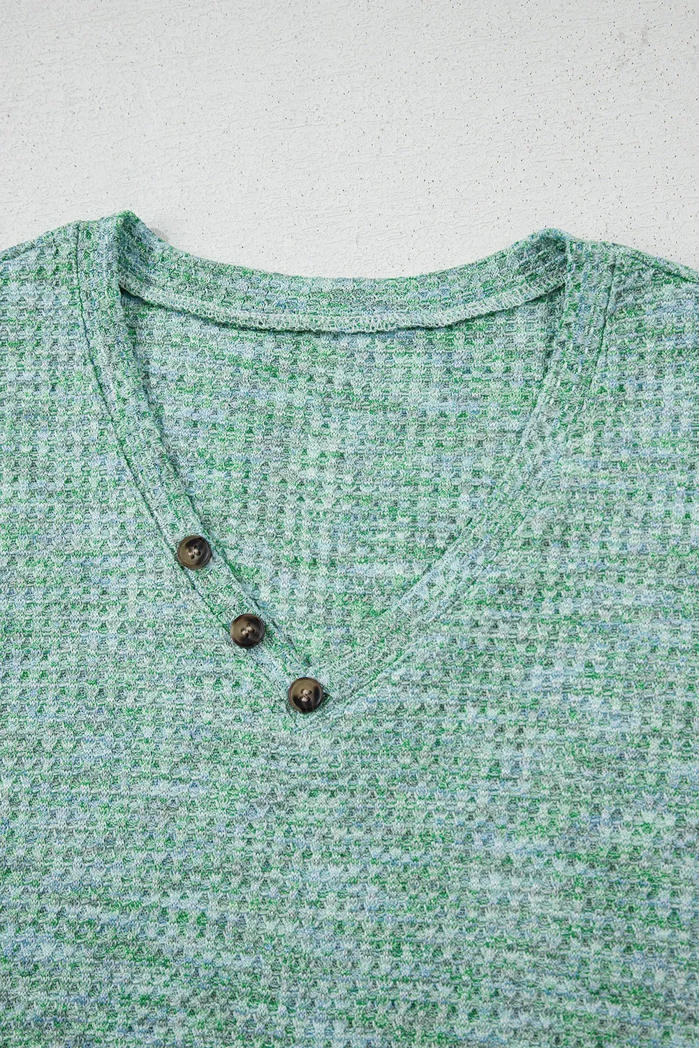 Moonlight Jade Button Long Sleeve V Neck Waffle Shirt