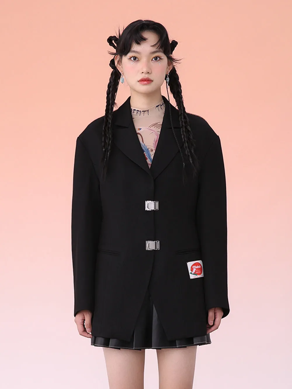 MUKZIN Black Handsome Long Loose Fit Suit Jacket