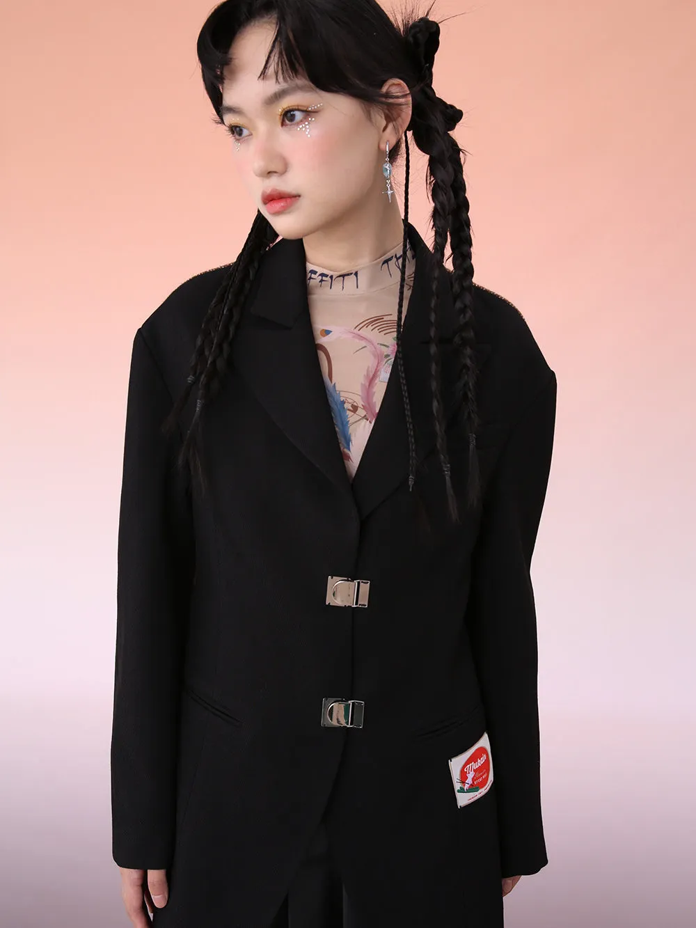 MUKZIN Black Handsome Long Loose Fit Suit Jacket