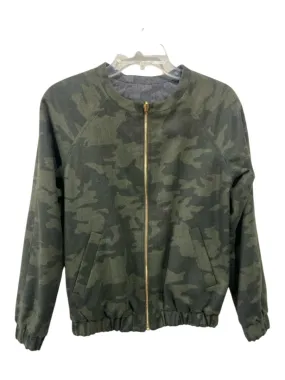 No Brand Size XS Green Print Wool Blend Camo Zip Gold Hardware Bomber Jacket