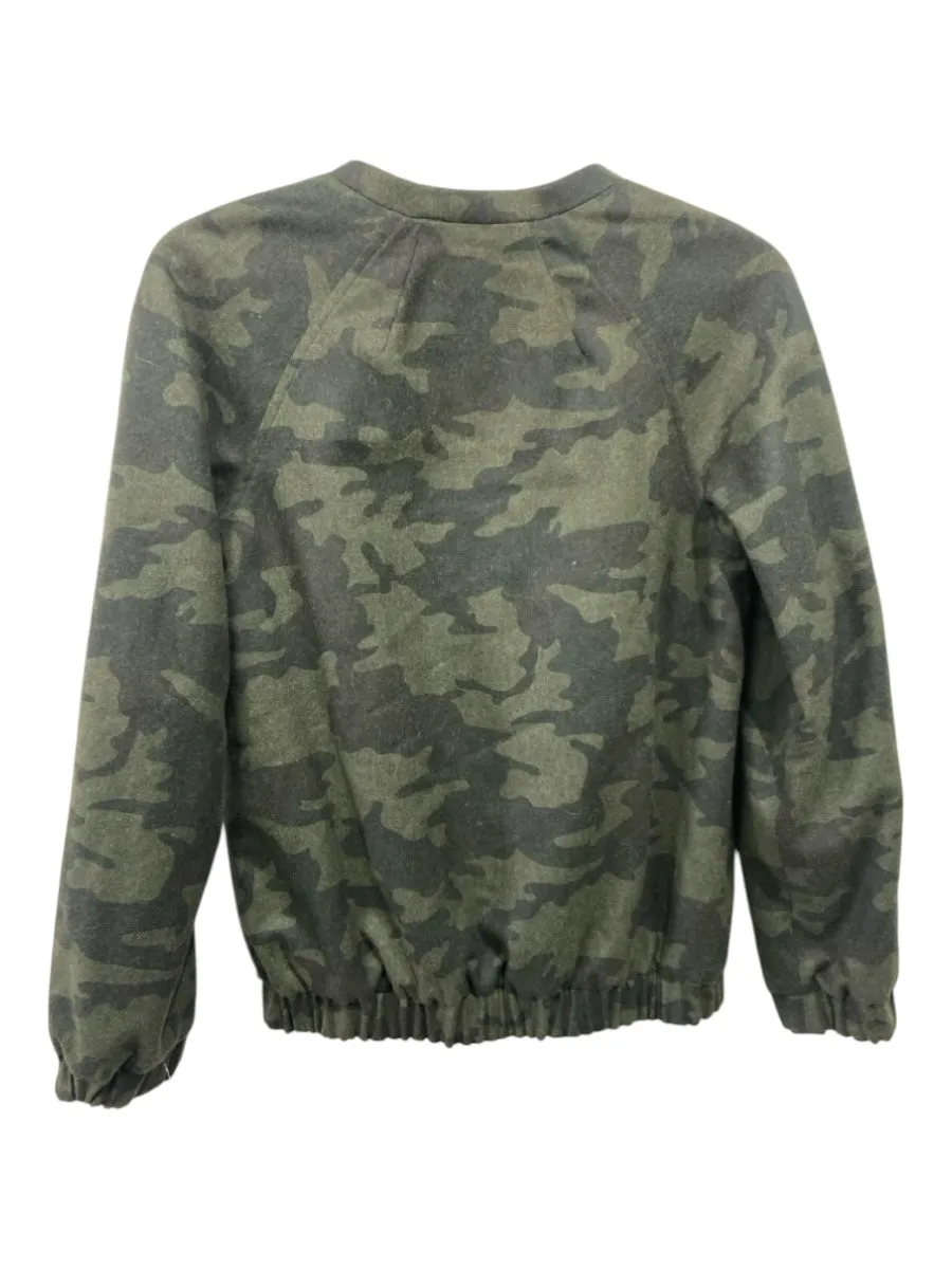 No Brand Size XS Green Print Wool Blend Camo Zip Gold Hardware Bomber Jacket