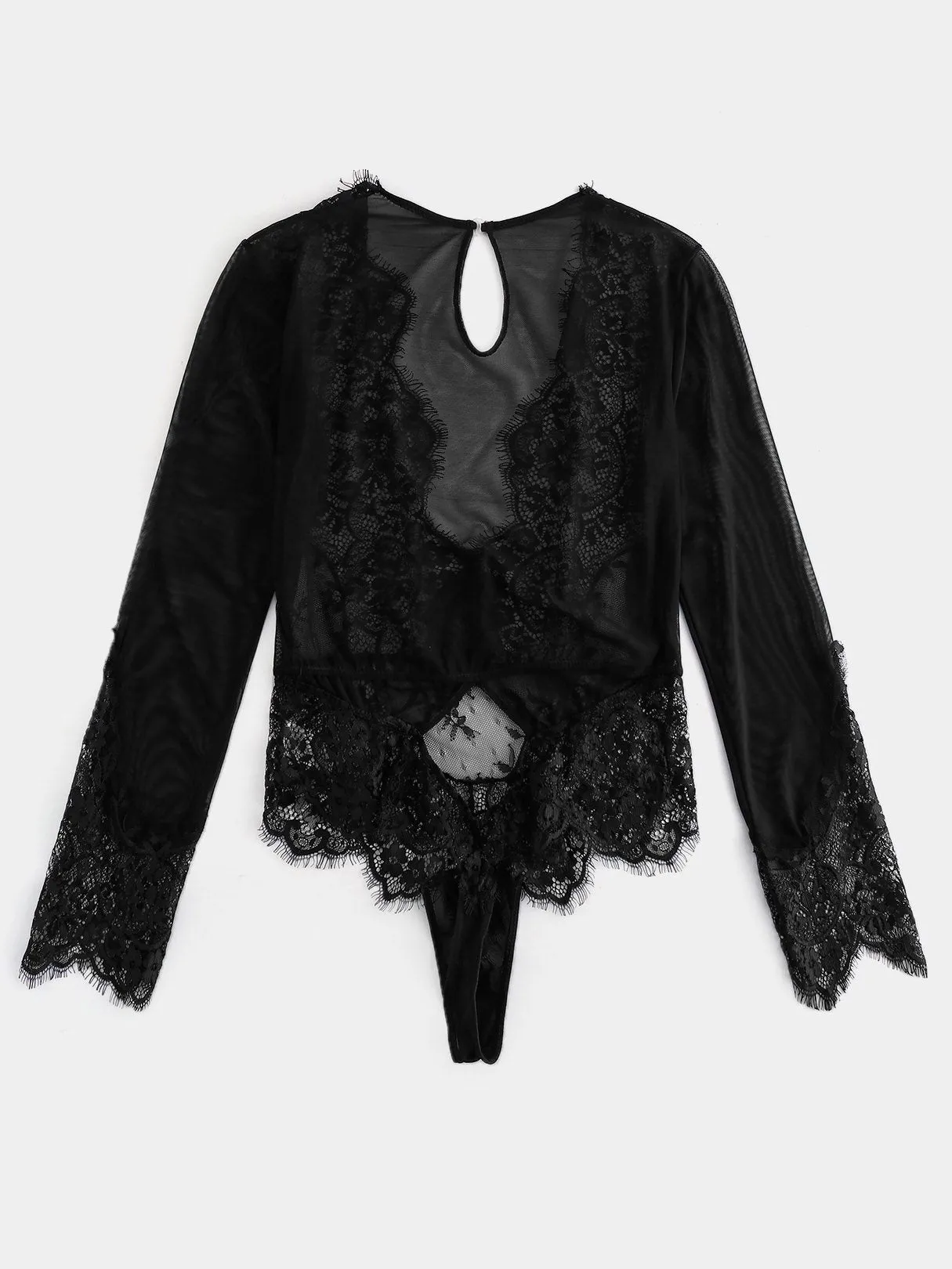 OEM ODM V-Neck Lace Long Sleeve Black Plus Size Intimates