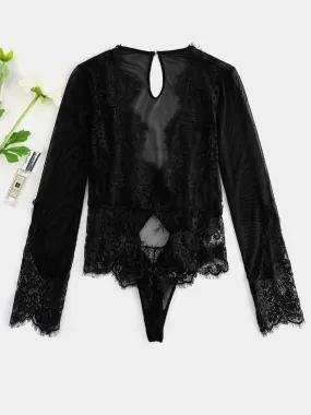 OEM ODM V-Neck Lace Long Sleeve Black Plus Size Intimates