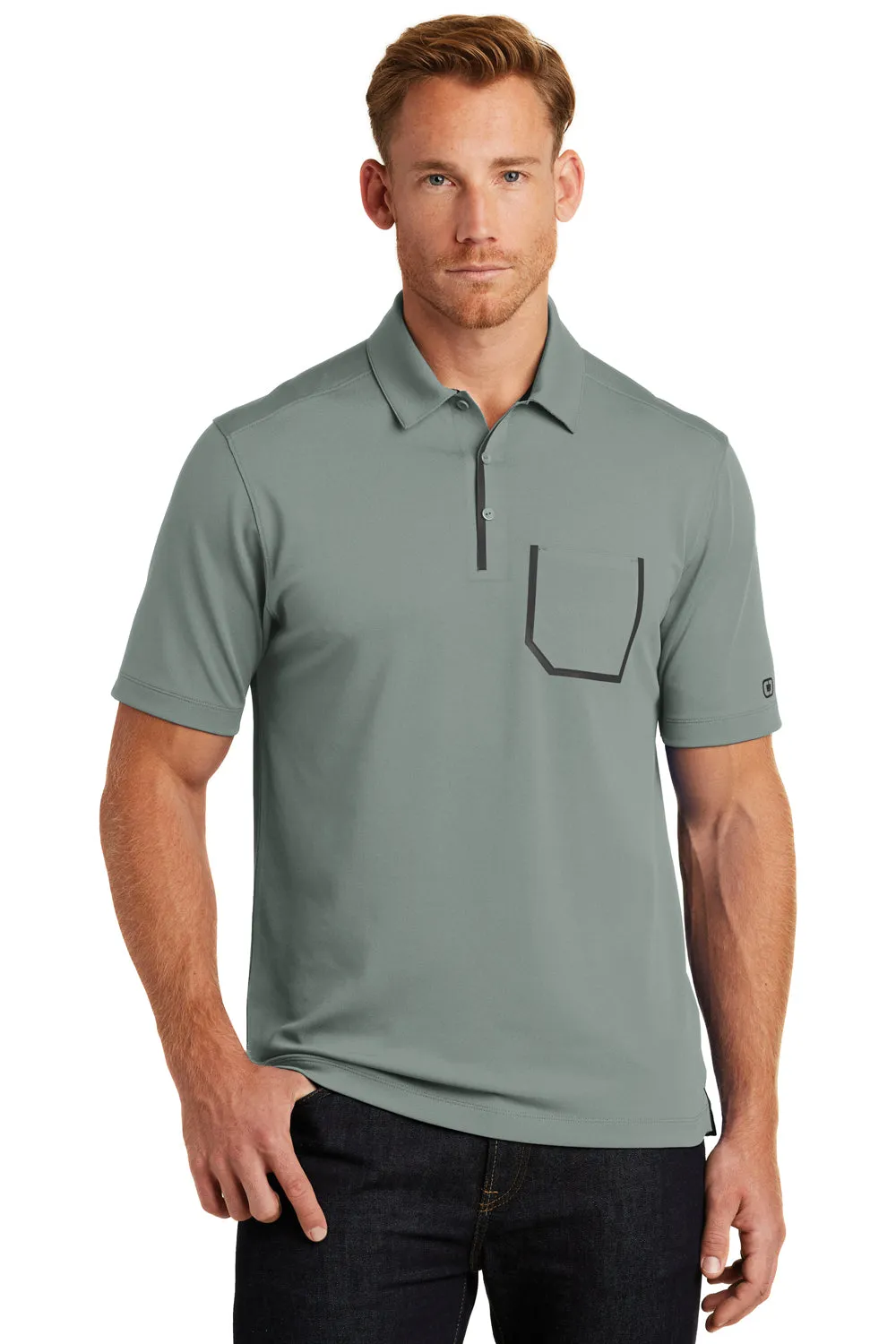 Ogio Mens Fuse Moisture Wicking Short Sleeve Polo Shirt w/ Pocket - Rogue Grey - Closeout