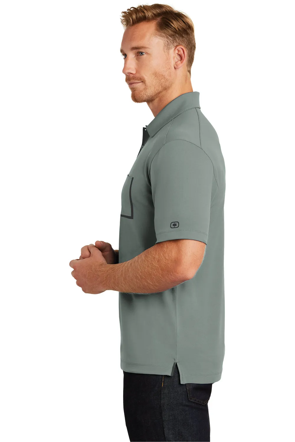 Ogio Mens Fuse Moisture Wicking Short Sleeve Polo Shirt w/ Pocket - Rogue Grey - Closeout