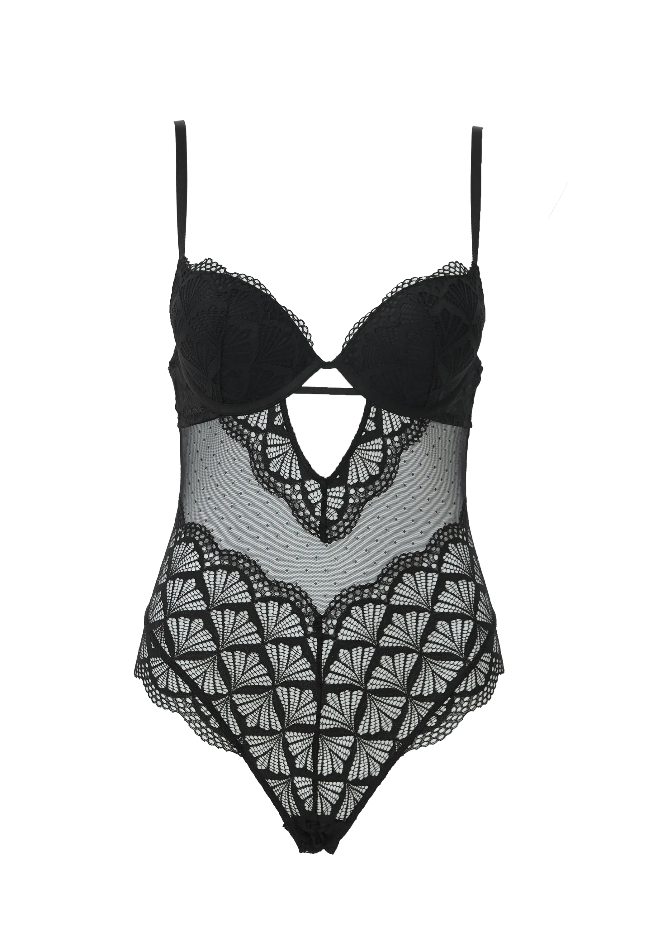 OLIVIA Plus Sexy Push-Up Mesh Black Lace Bodysuit