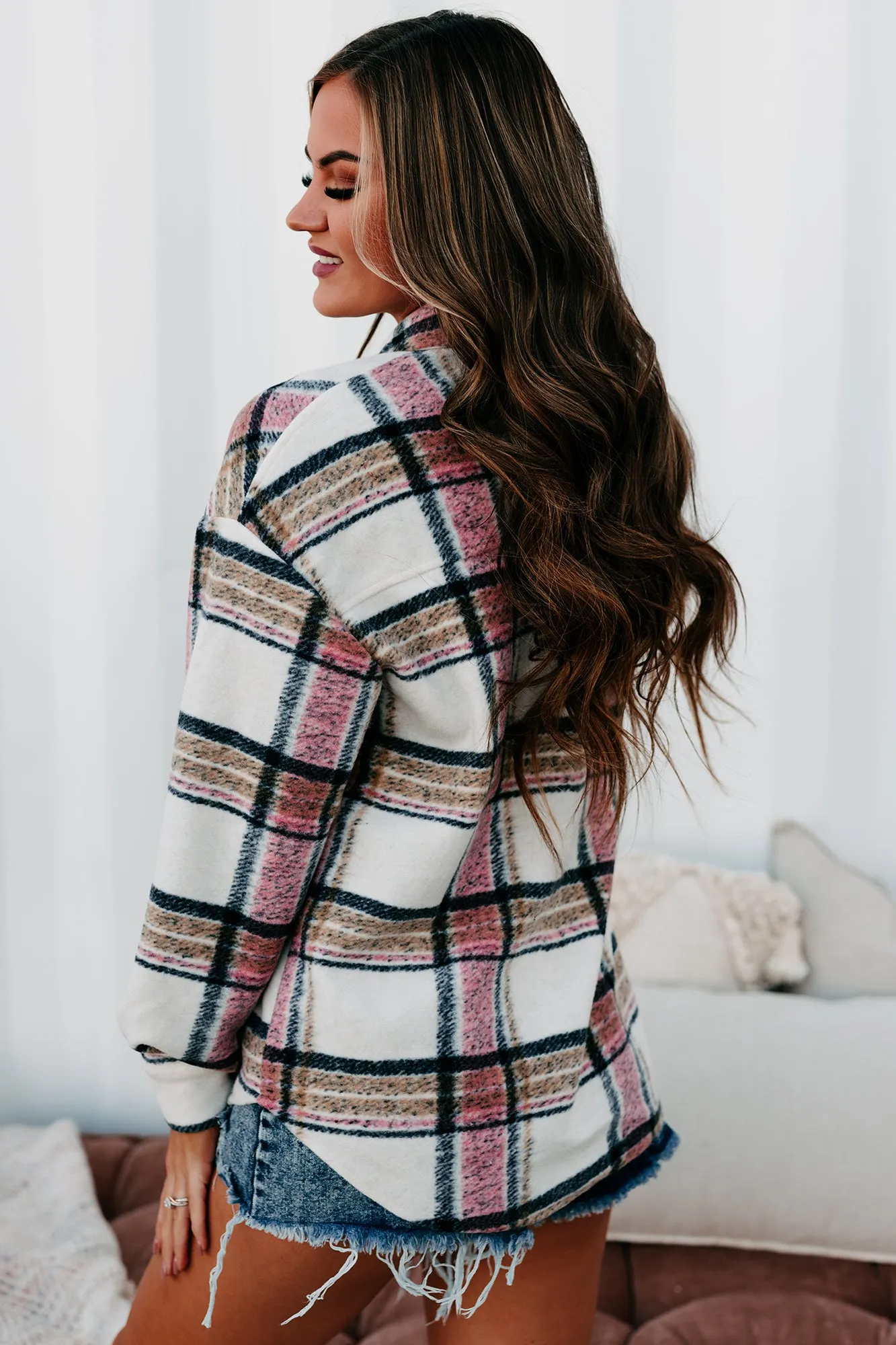 Percy Plaid Shacket (Ivory/Pink)