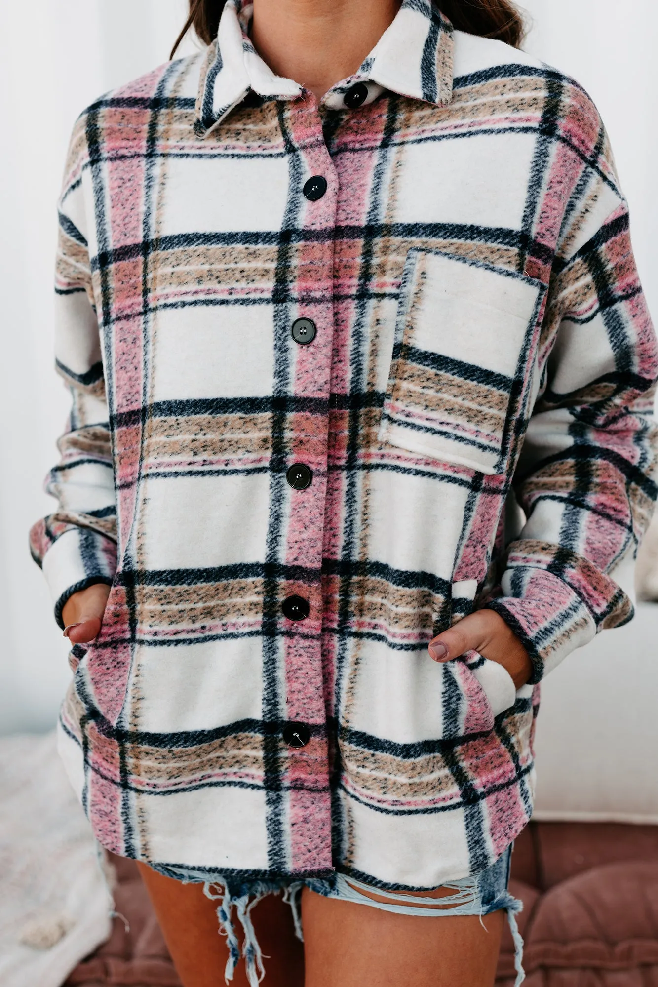 Percy Plaid Shacket (Ivory/Pink)