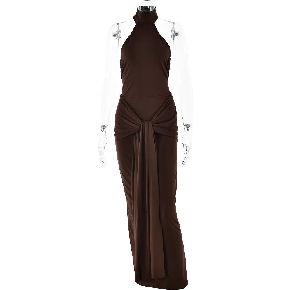 Pre Order:  Solid Backless Halter Neck Strappy Dress