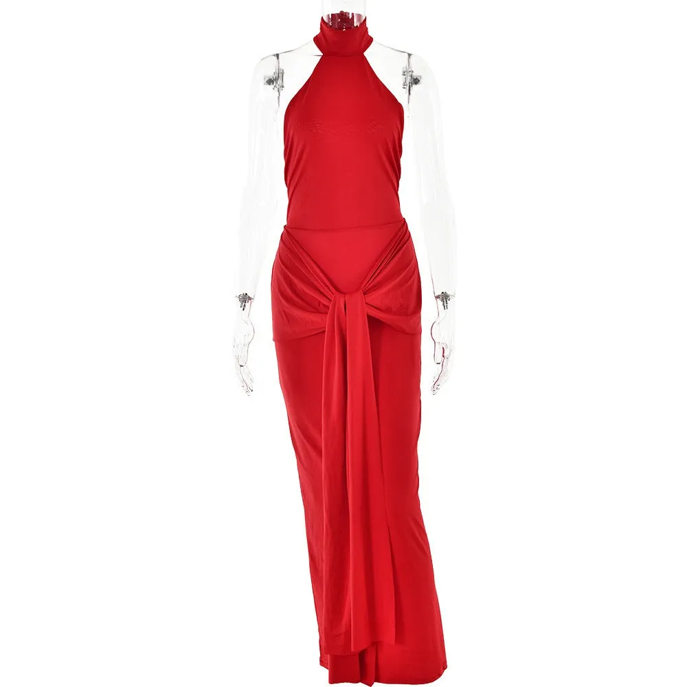 Pre Order:  Solid Backless Halter Neck Strappy Dress