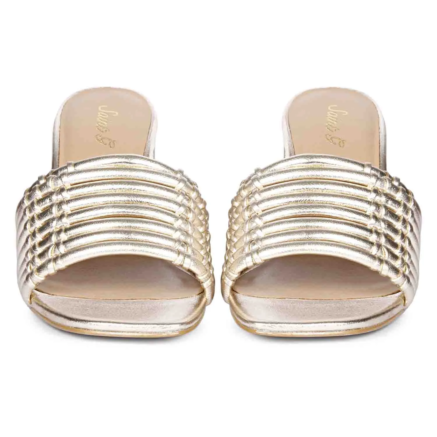 Saint Bethany Strappy Platin Metallic Leather Block Heels