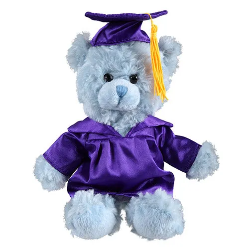 Soft Plush Blue Sitting Teddy Bear in Graduation Cap & Gown Stuffed Animal