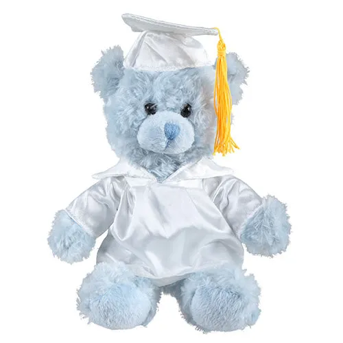 Soft Plush Blue Sitting Teddy Bear in Graduation Cap & Gown Stuffed Animal