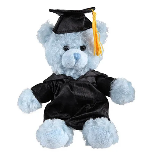 Soft Plush Blue Sitting Teddy Bear in Graduation Cap & Gown Stuffed Animal