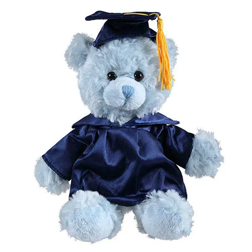 Soft Plush Blue Sitting Teddy Bear in Graduation Cap & Gown Stuffed Animal