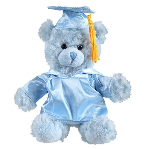 Soft Plush Blue Sitting Teddy Bear in Graduation Cap & Gown Stuffed Animal