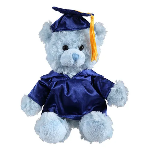 Soft Plush Blue Sitting Teddy Bear in Graduation Cap & Gown Stuffed Animal