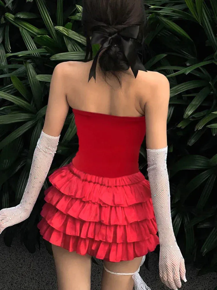 Splice Off Solid Crop Slim Backless Bow Bodycon Party Sexy Club Shoulder Top