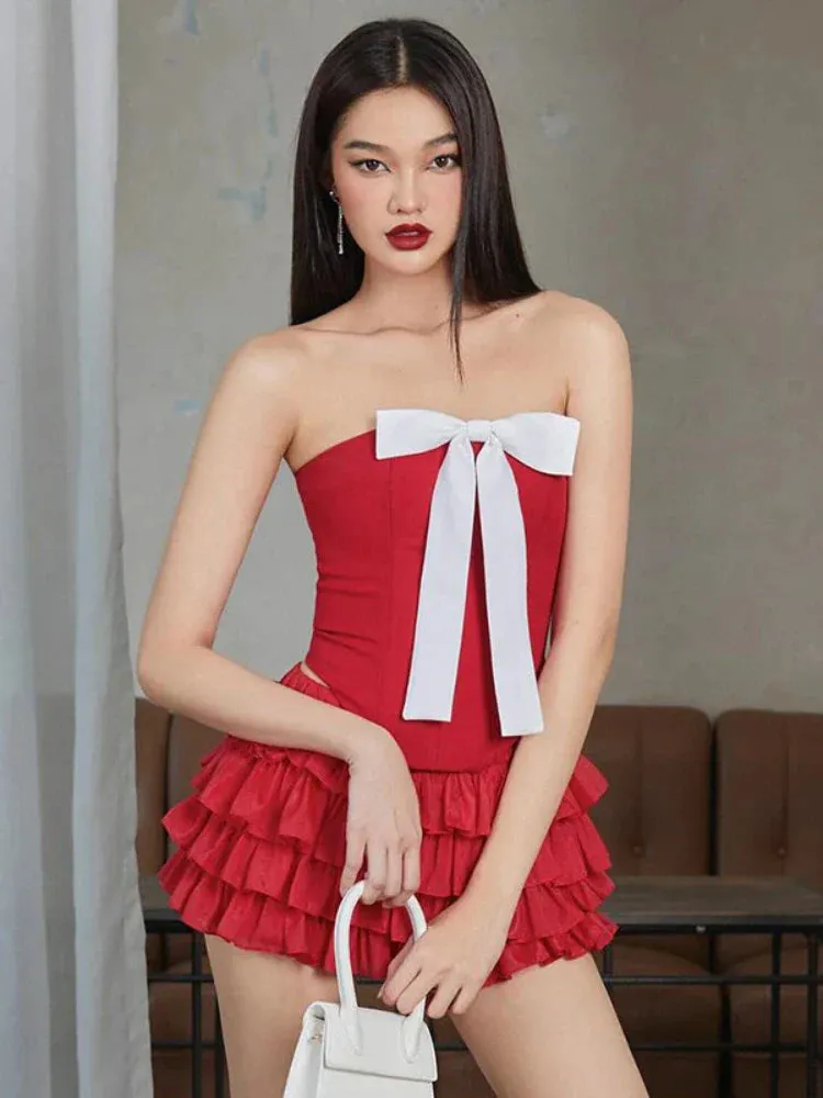 Splice Off Solid Crop Slim Backless Bow Bodycon Party Sexy Club Shoulder Top