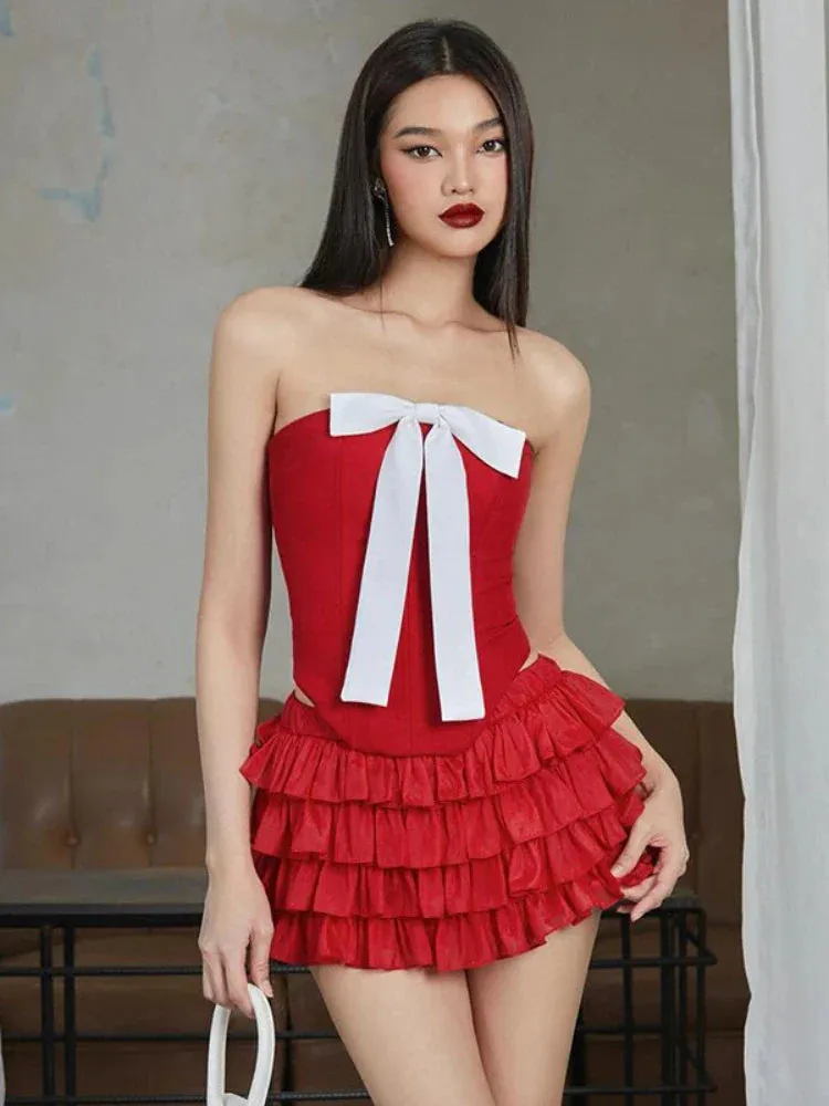 Splice Off Solid Crop Slim Backless Bow Bodycon Party Sexy Club Shoulder Top