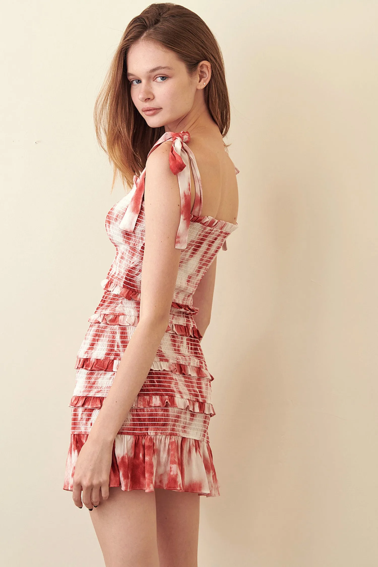Storia Tie Dye Smocked Ruffle Dress