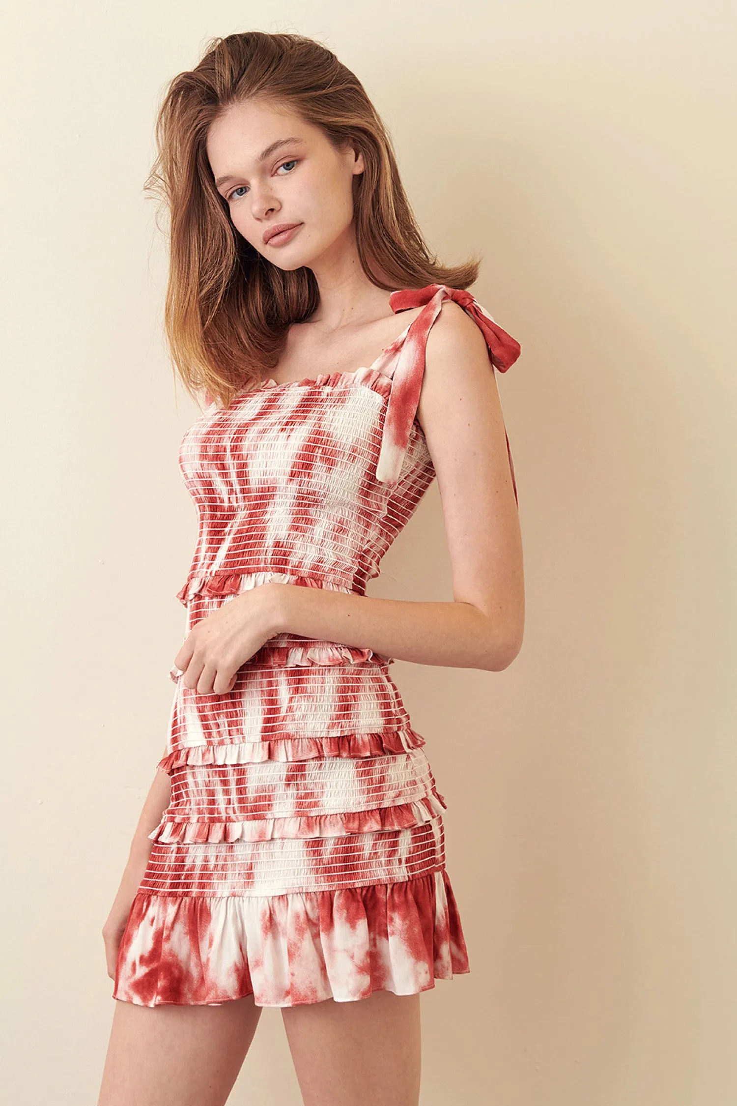 Storia Tie Dye Smocked Ruffle Dress