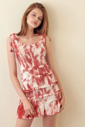Storia Tie Dye Smocked Ruffle Dress