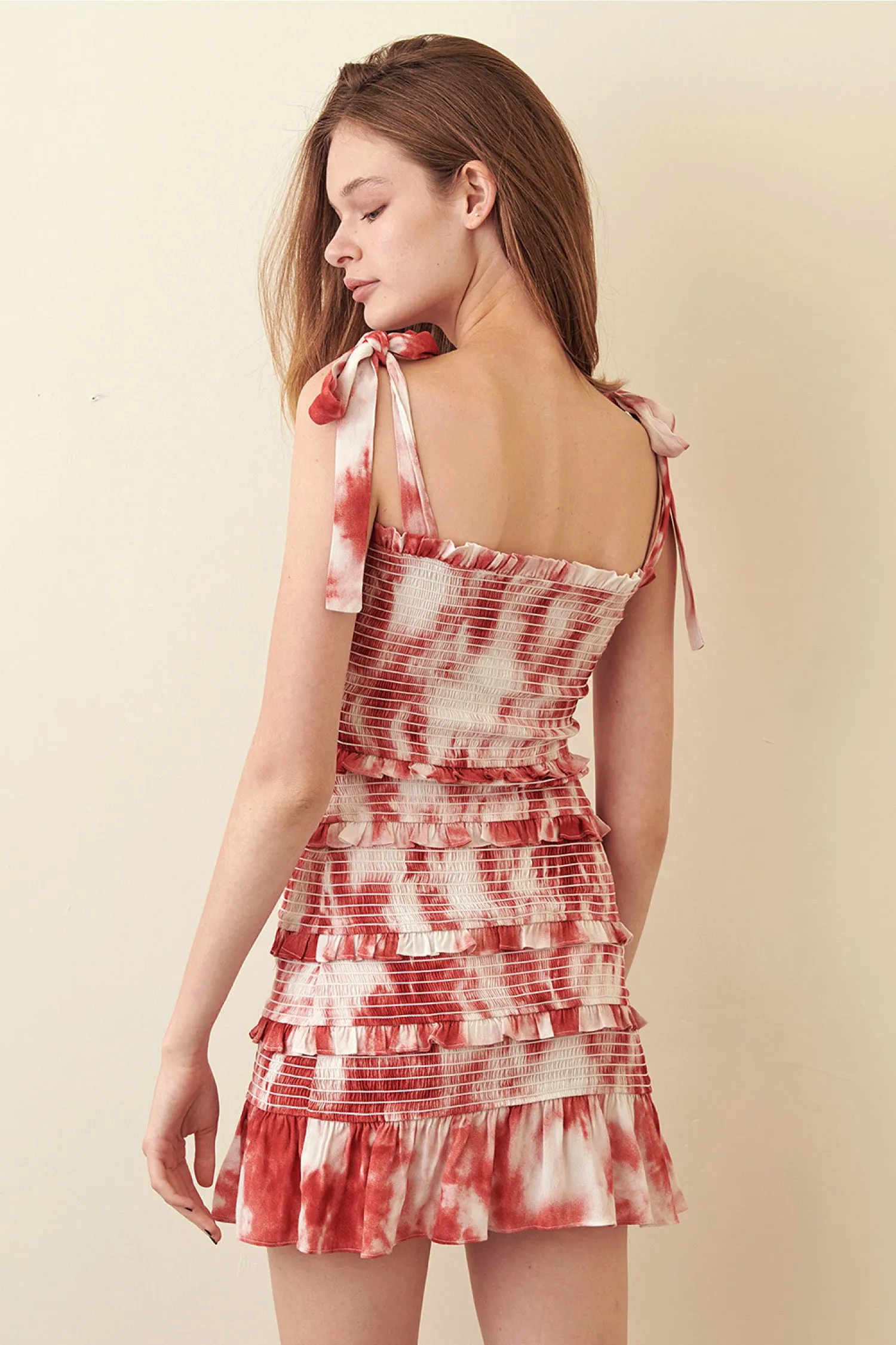 Storia Tie Dye Smocked Ruffle Dress