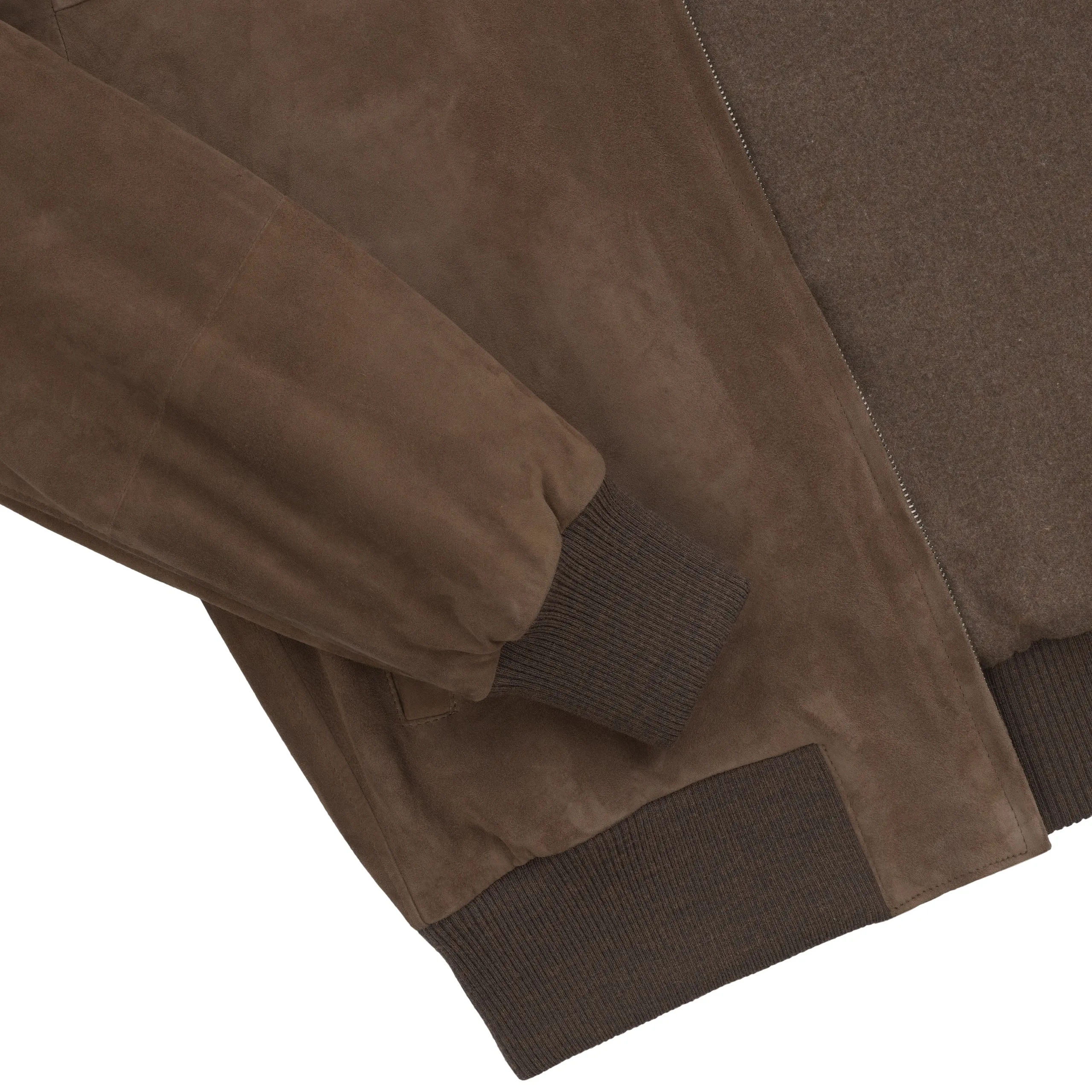 Suede Leather Bomber Jacket in Beach Brown