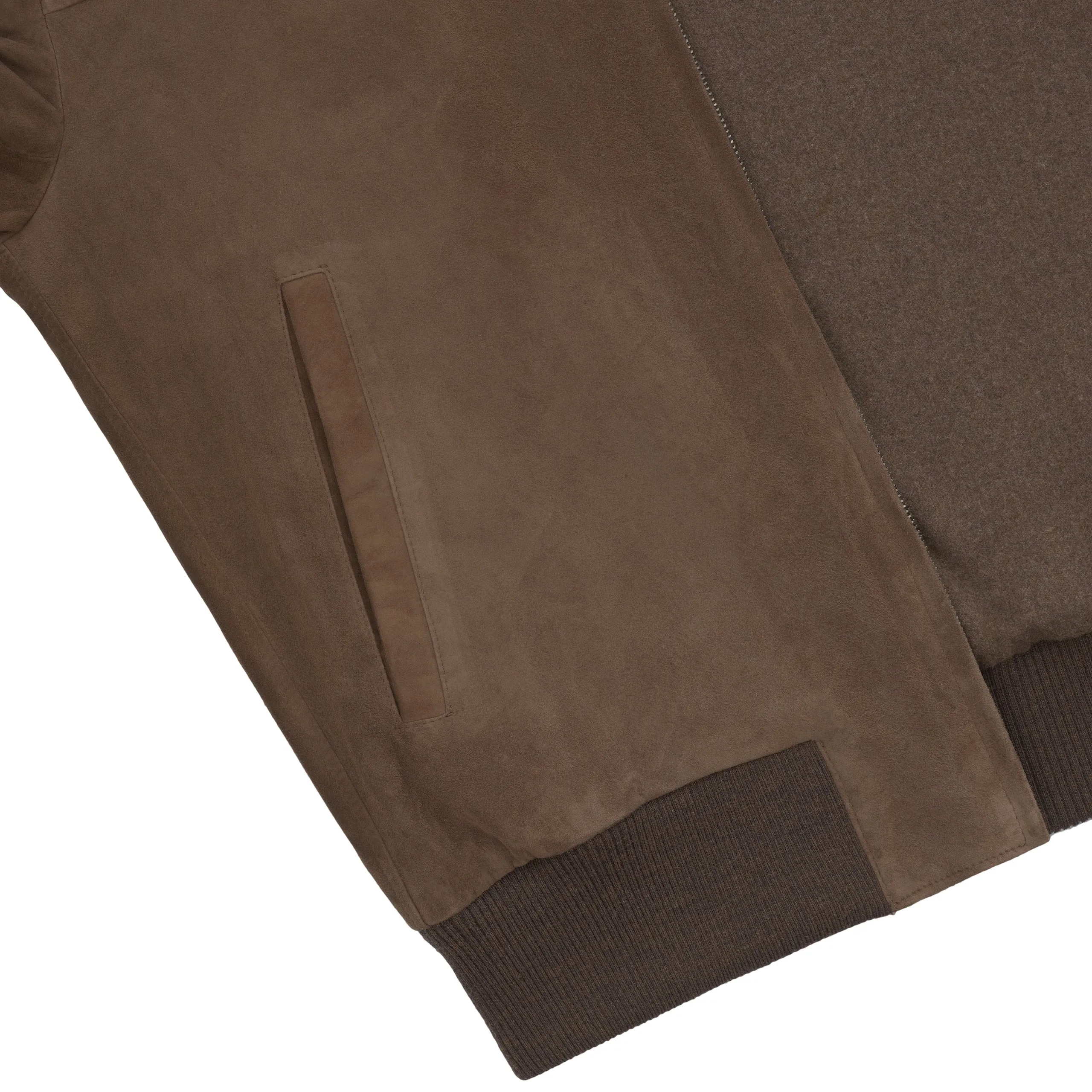 Suede Leather Bomber Jacket in Beach Brown
