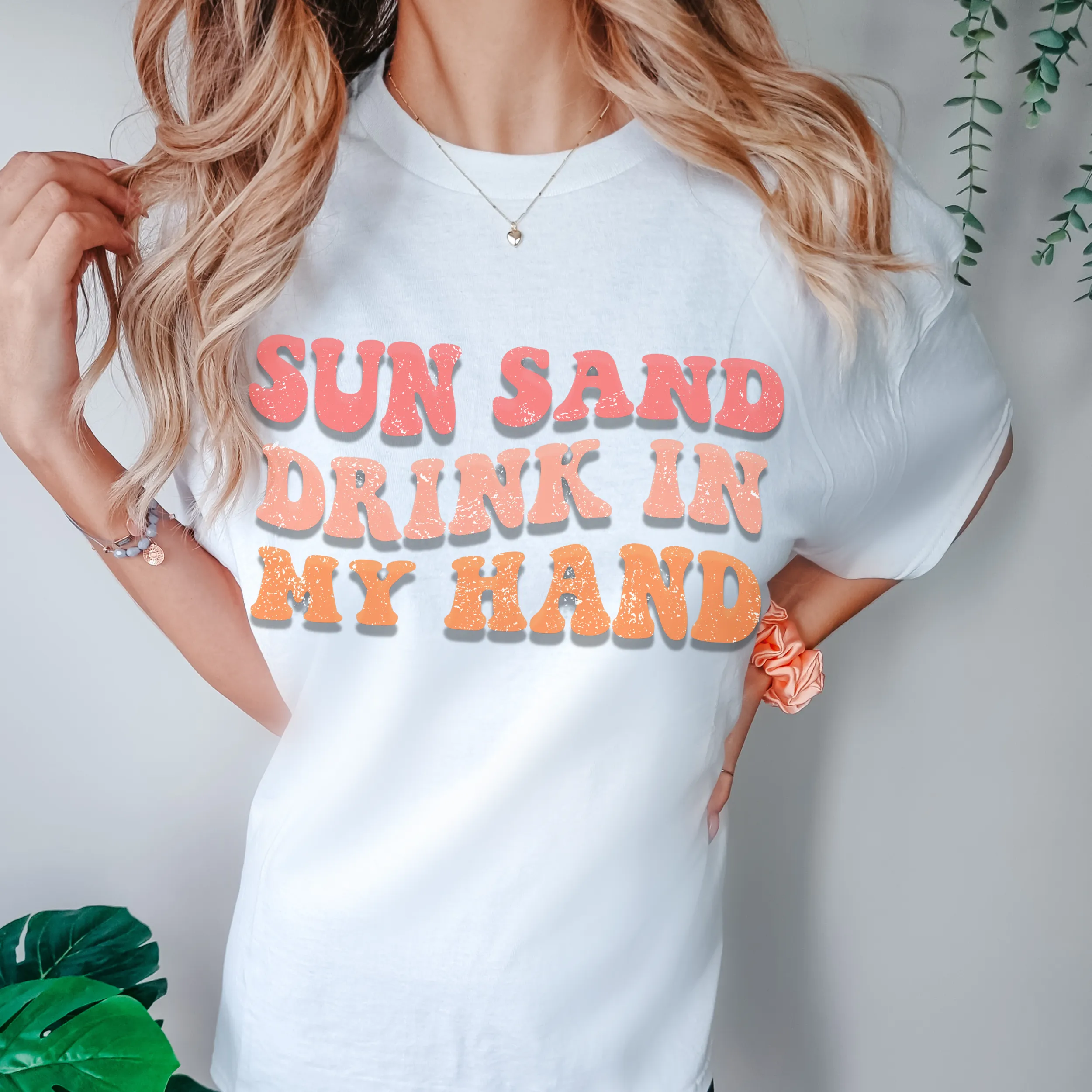 Summer Sun, Sand, Drink In My Hand Comfort Colors® Unisex Garment-Dyed T-shirt in Six Pretty Spring or Summer Colors Beach Trip T-Shirt