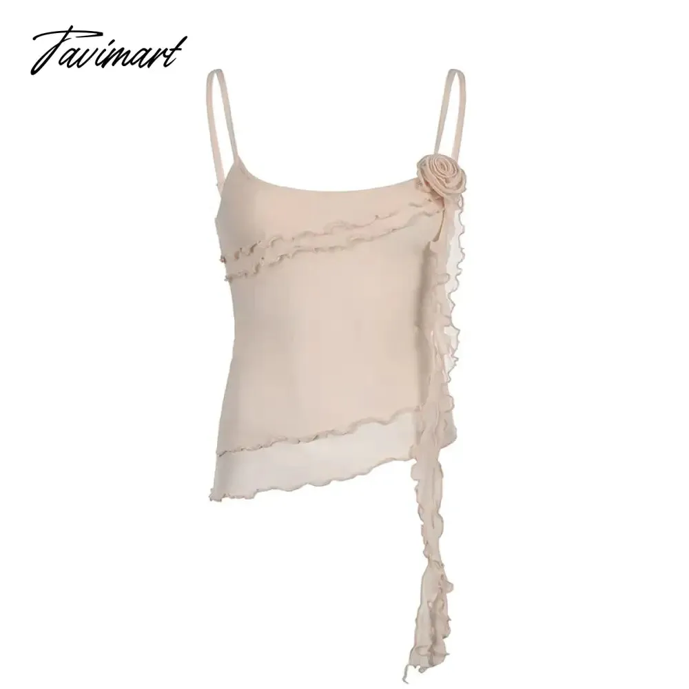 TAVIMART  -  Woman Sexy Camisole Hot Tank Tide Top Crop Clubwear Top Gyaru  Halter Patchwork Top Lace Solid Color Tight Bodycon Casual