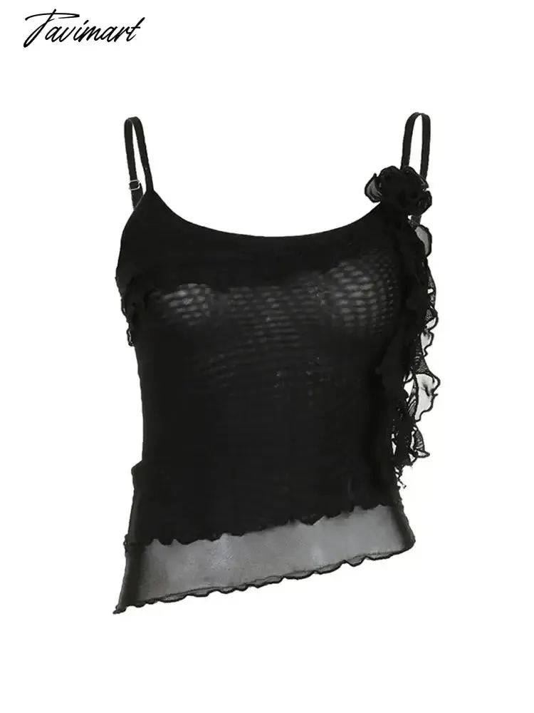 TAVIMART  -  Woman Sexy Camisole Hot Tank Tide Top Crop Clubwear Top Gyaru  Halter Patchwork Top Lace Solid Color Tight Bodycon Casual