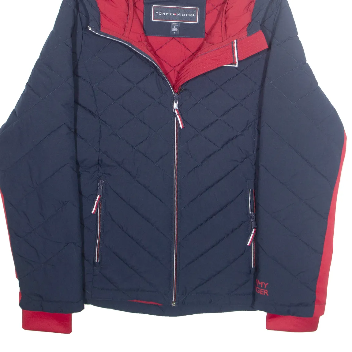 TOMMY HILFIGER Womens Quilted Coat Blue Hooded L