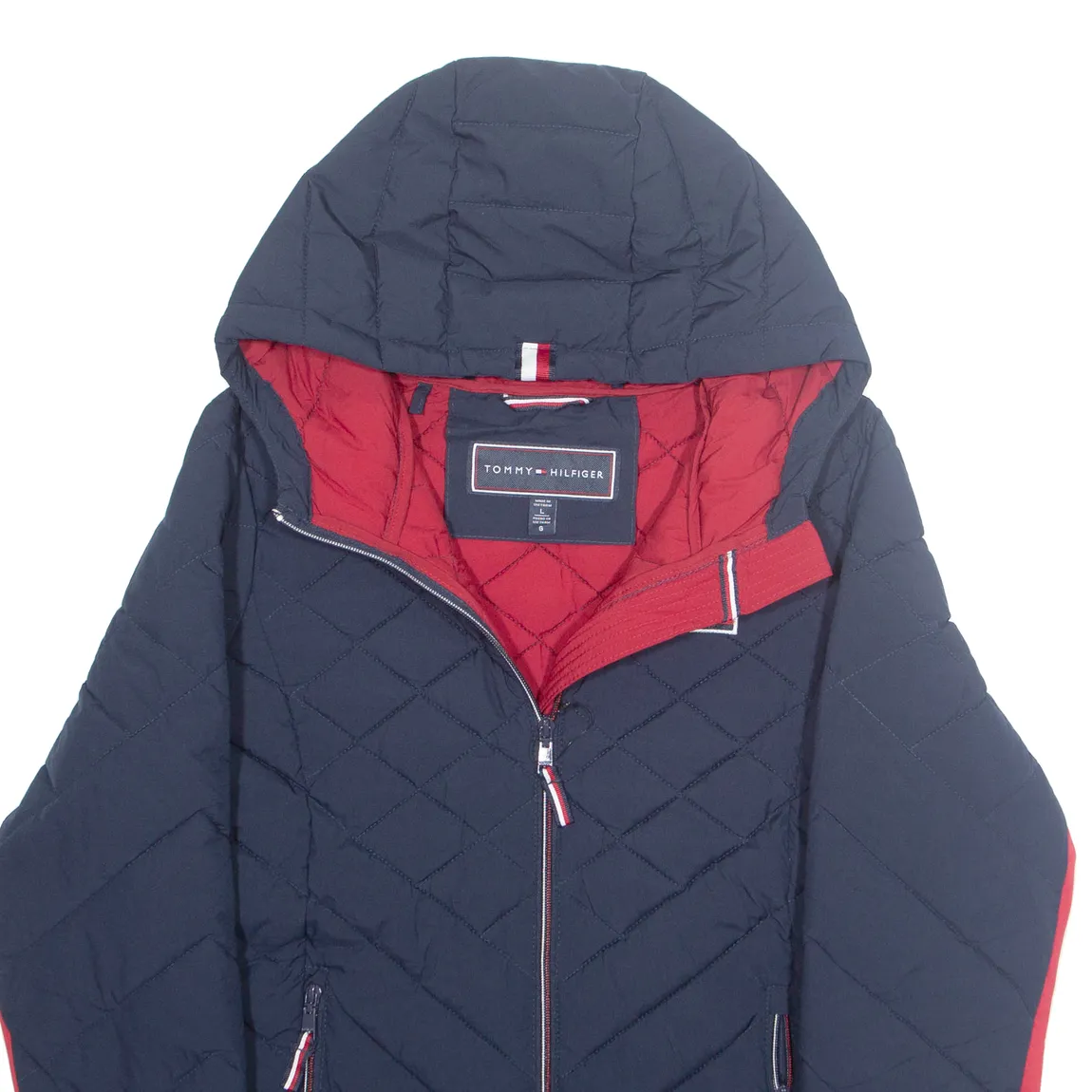 TOMMY HILFIGER Womens Quilted Coat Blue Hooded L