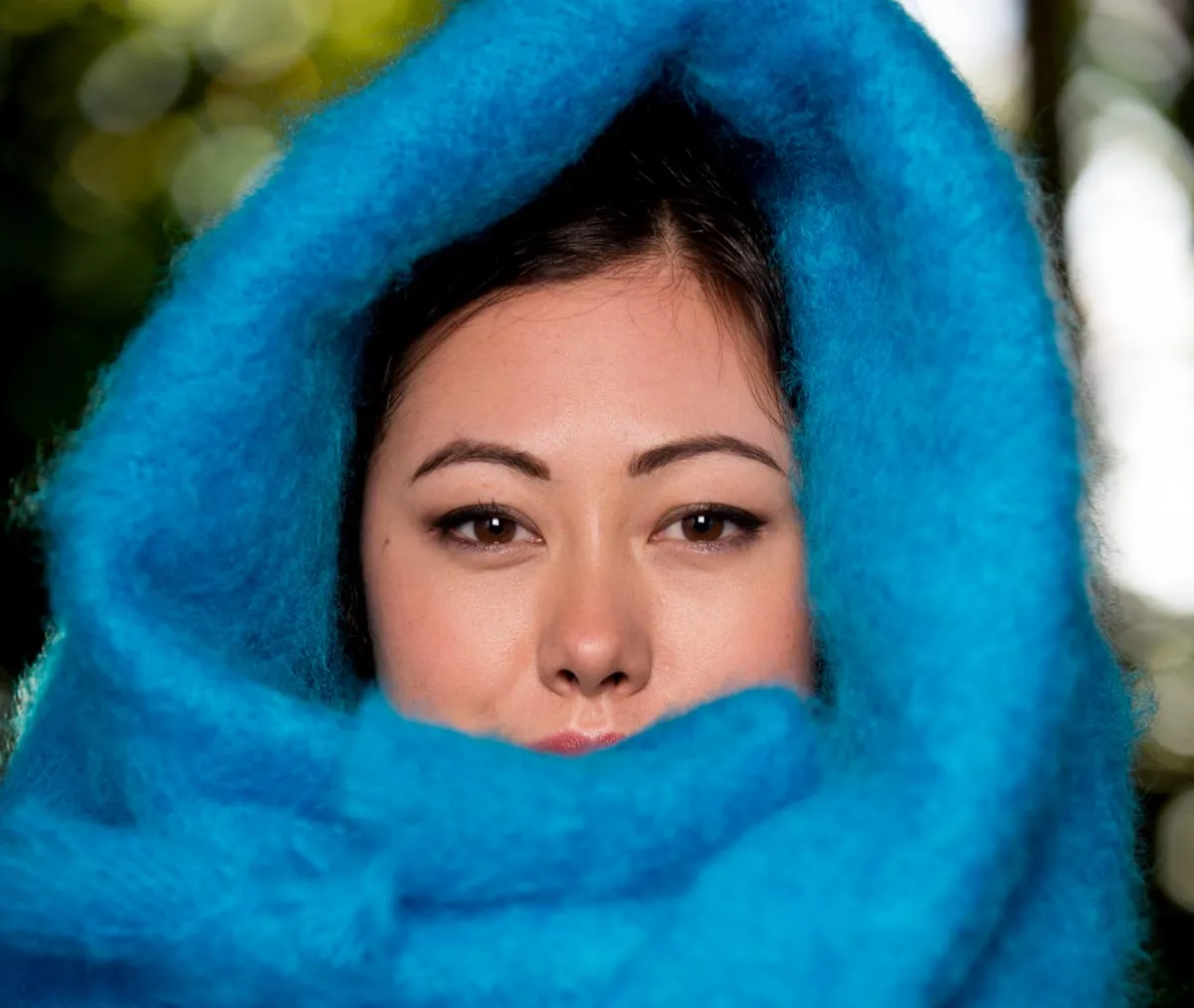 Turquoise Blue Mohair Throw Blanket